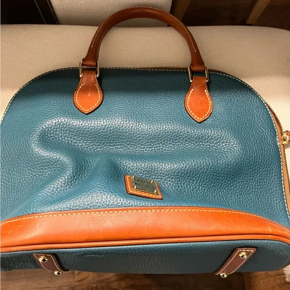 Dooney & Bourke Teal and Brown Leather Satchel - Picture 1 of 4